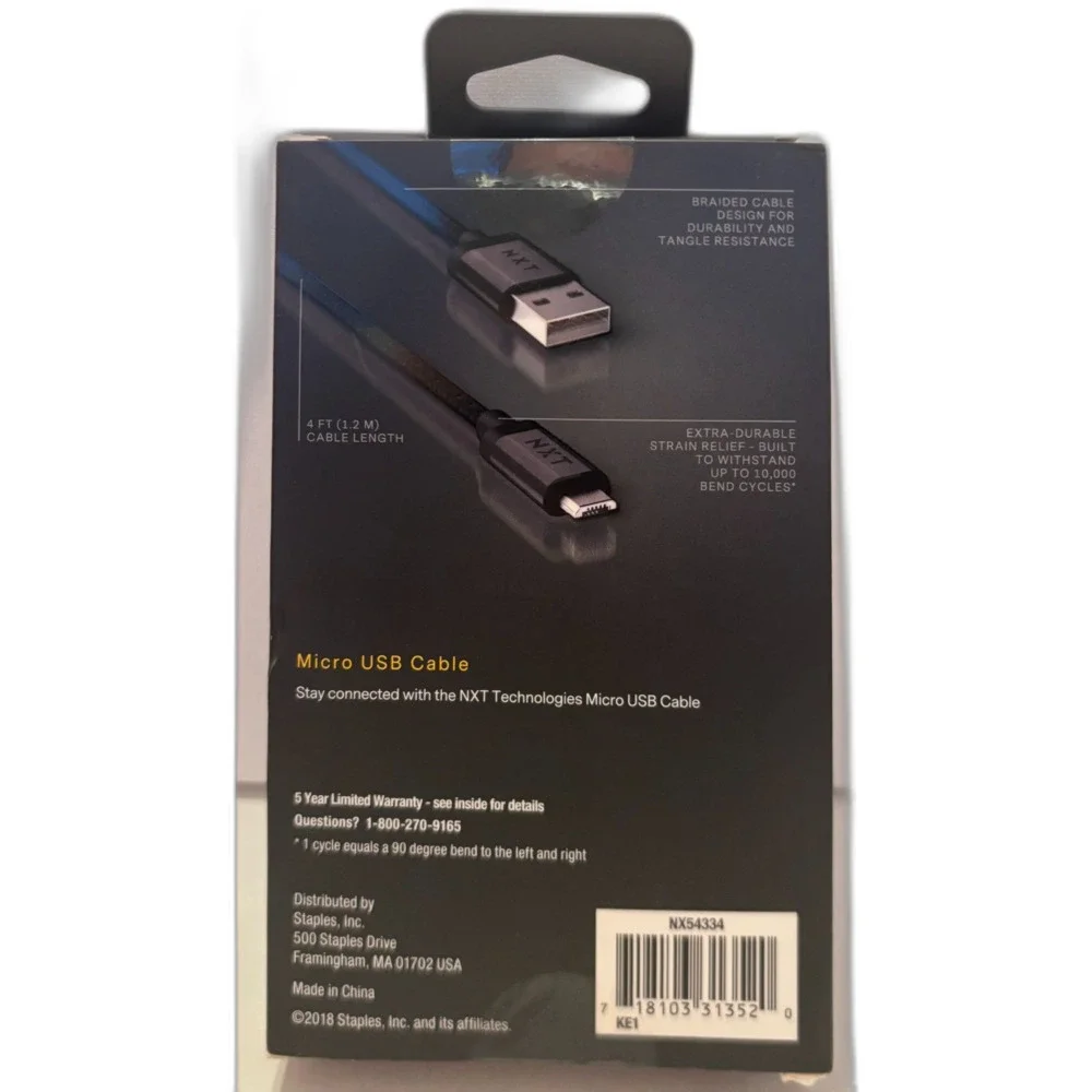 NXT Technologies 4FT USB to Micro USB Braided Charging Cord-NIB